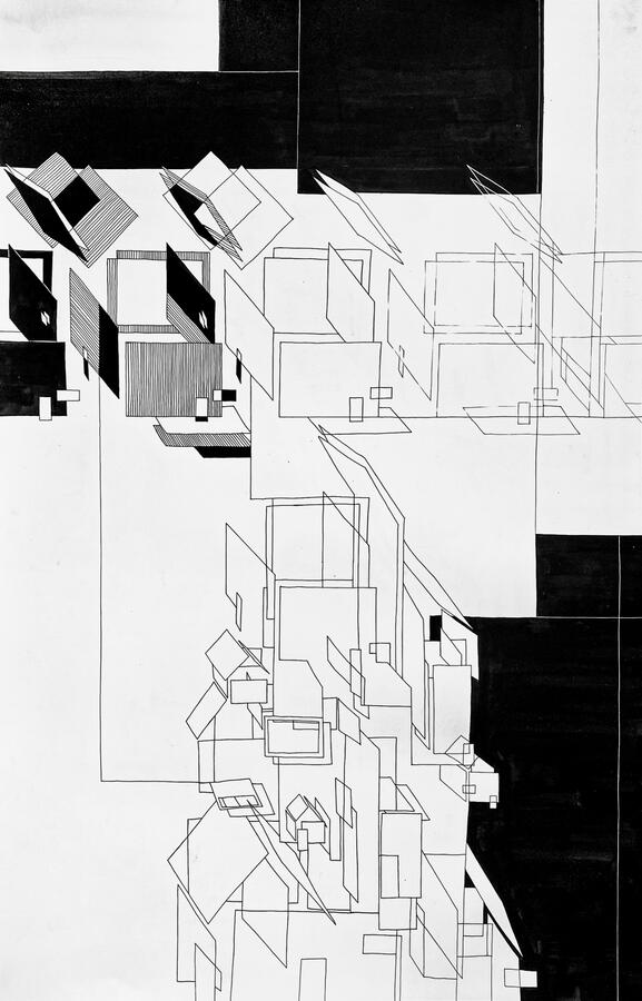 Disintegration of House (2023) 40 in. ink on paper