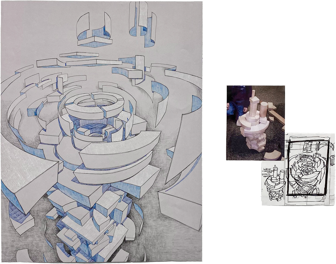 Tower 2007 (2023) 30 in. ink on paper