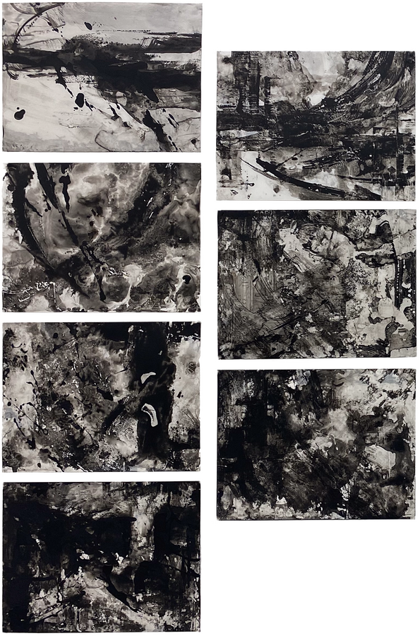 Yupo Series (2024) 12 in. ink and glue on yupo paper