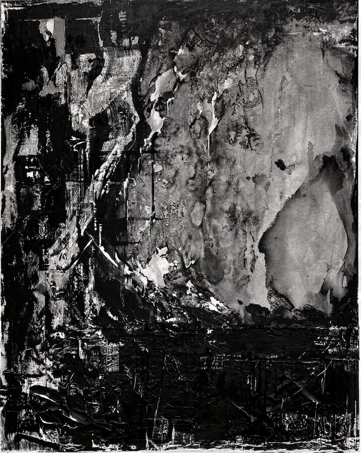 Wall (2024) 28 in. ink, acrylic, canvas, thread, glue on canvas